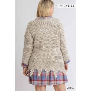 Umgee V-Neck Long Sleeve Knit Pullover Sweater with Frayed Hem